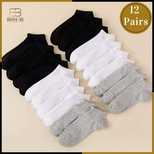 BIN-B 6 Pairs Cotton Ankle Socks For Men Women - 3 Random colors