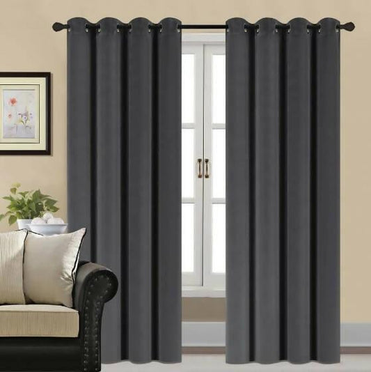 Imported Malai Blackout Velvet Curtains Grey ( 2 Curtain Set )
