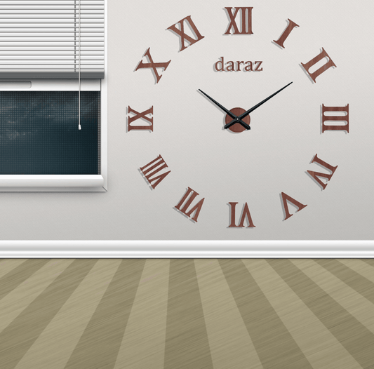 Frameless 3D DIY Wall Clock Wooden Surface Decorative Large Clock