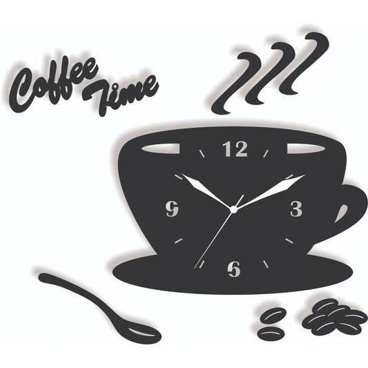 New Coffee Cup 3D Laser Black Wooden Wall Clock