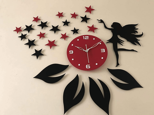 Leaf and Star Wooden 3D Wall Clock
