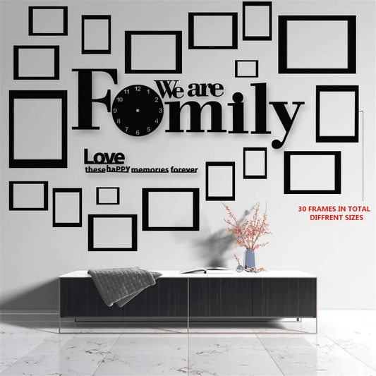 New Big Wooden We Are Family Diy Wall Clock With Frames Modern Design 3d Mirror Large Decorative
