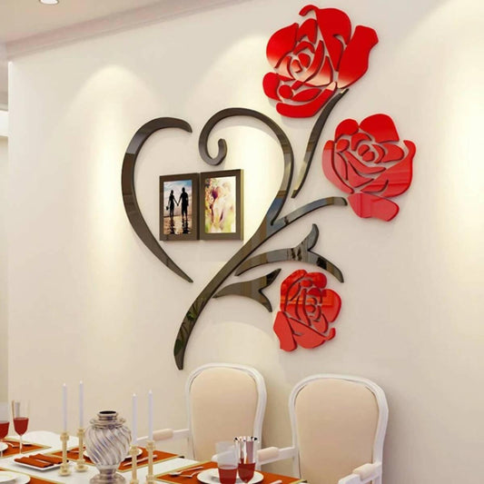 Multi-pieces Rose Flower Pattern 3d Wooden Decoration Wall Sticker Diy Wall Poster