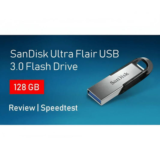 128GB 3.0 Sandisk Ultra Flair USB Flash Drive - Silver and Black