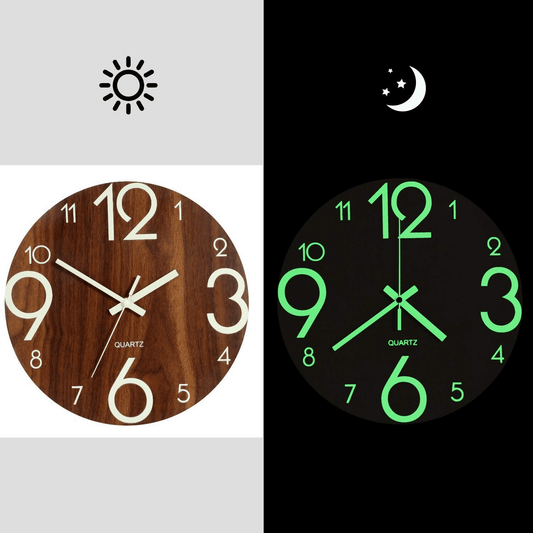 Glow in the dark night wooden wall clock - wooden wall clock stylish design home