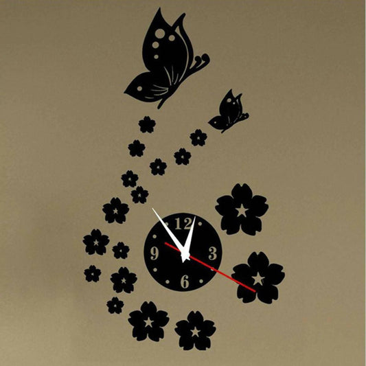 Hot Sale DIY Flower With Butterfly Design Wooden Wall Clock