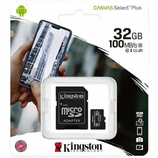 32gb Kingston MicroSD Card Class 10 with SD Adapter - 100mbps Speed