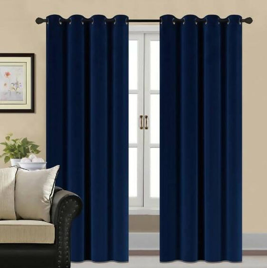 Imported Malai Velvet Blackout Curtains Navy Blue ( 2 Curtain Set )