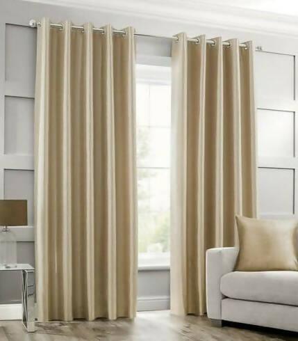 Imported Silk Satin Curtains Blackout Beige ( 2 Curtain Set )