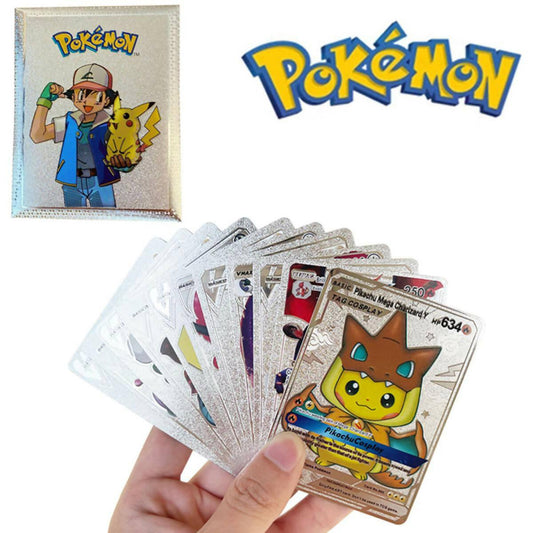 10 Pcs Pokemon Silver Foil Cards Pack Anime Cartoon Pokemon English Version Tcg Card