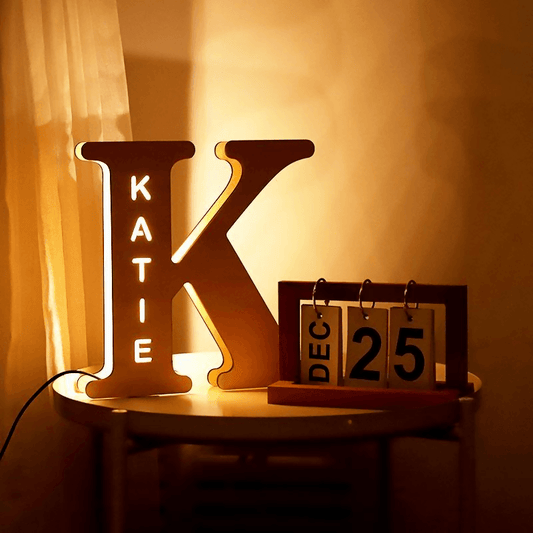 Personalized LED Wall Lamp 26 A-Z Letters Alphabet with Custom Name Wood Nightlights Customized Decorative Lamp