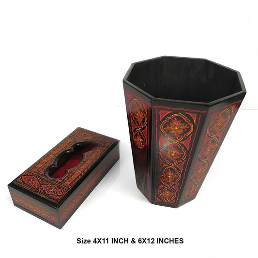 Dust Bin Combo Set Red Lacquer Nakshi Art