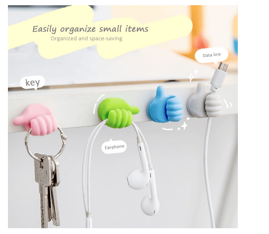 SIKAMARU 10 Pcs Mini Thumb Hooks with 1 Piece Drawstring Storage Bag Thumb Multifunction Clip Cable Holder Creative Hand Key Hook for Desk Bathroom Hook - ValueBox