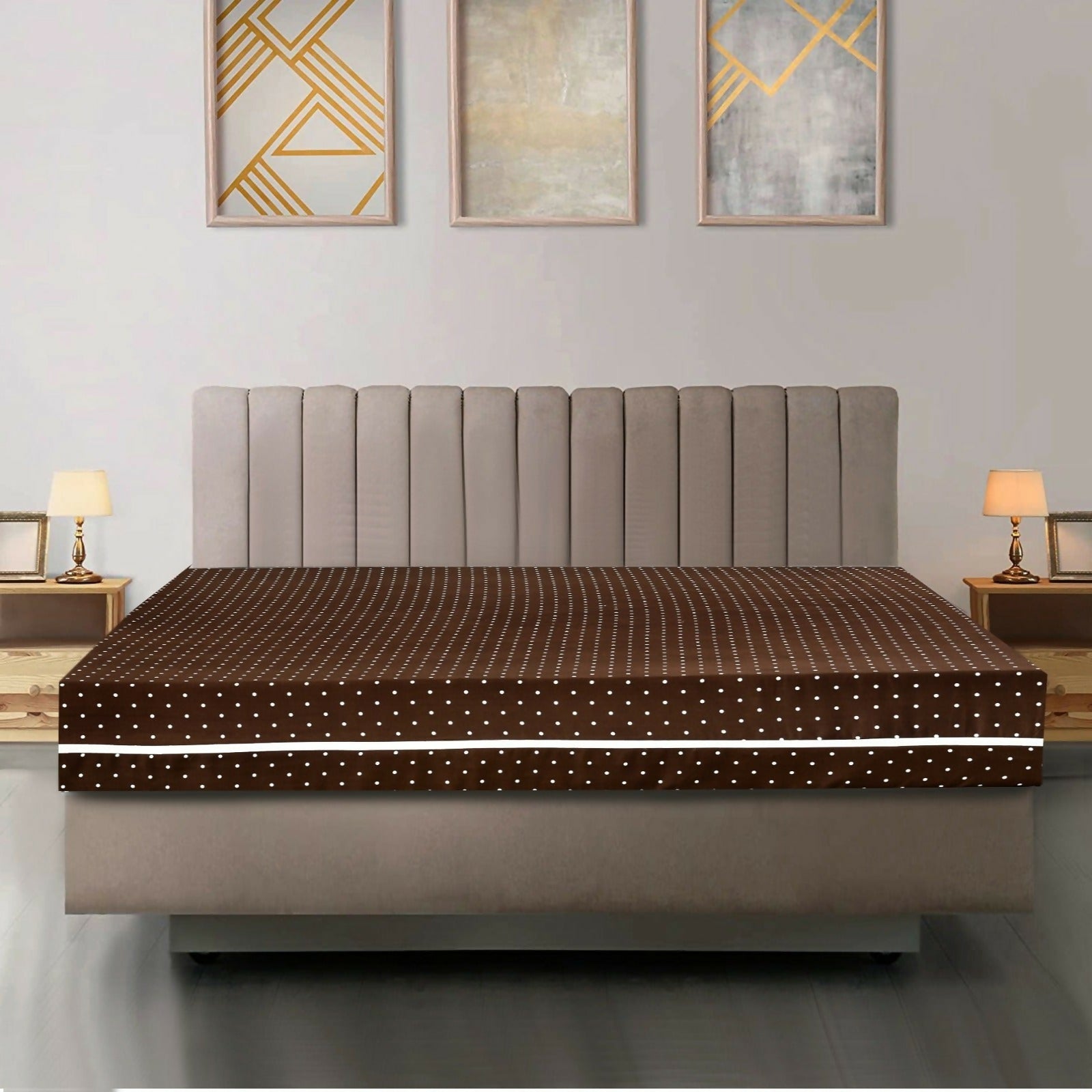 Zipper-Mattress-Cover-Printed-Brown-Polka-Apricot-8104