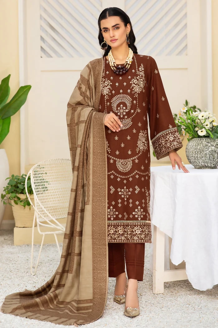 Shafaq SQ-32 : Unstitched Luxury Embroidered Dhanak 3PC - ValueBox