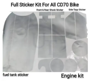 Full Silver Sticker kit (Engine kit, Shock kit & tank sticker) For all cd70 bike - ValueBox