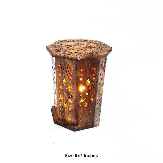 Table Lamp Wooden with Beautiful Carving