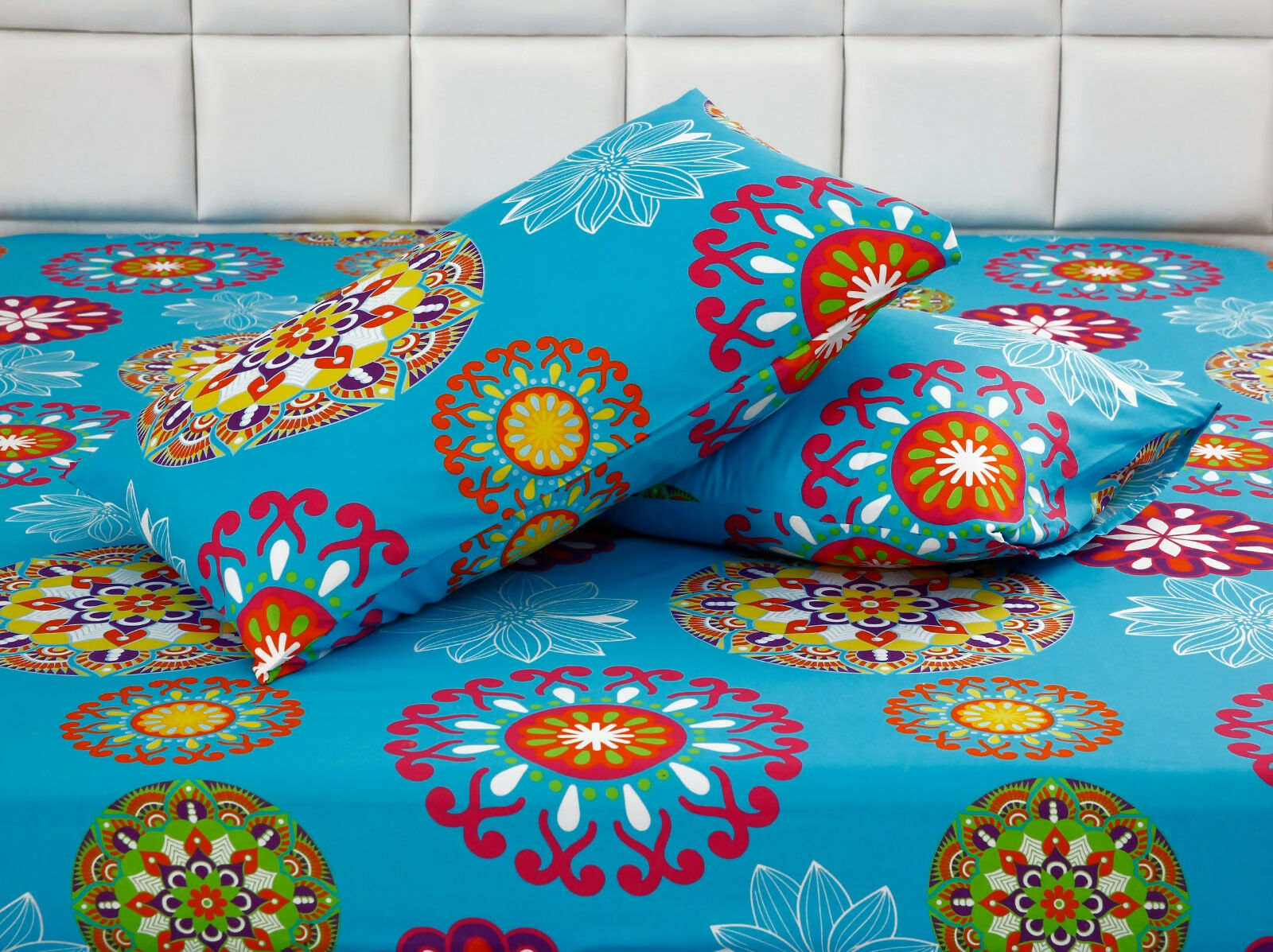 Fitted-Bed-Sheet-Turquoise-Flower-Apricot-2173