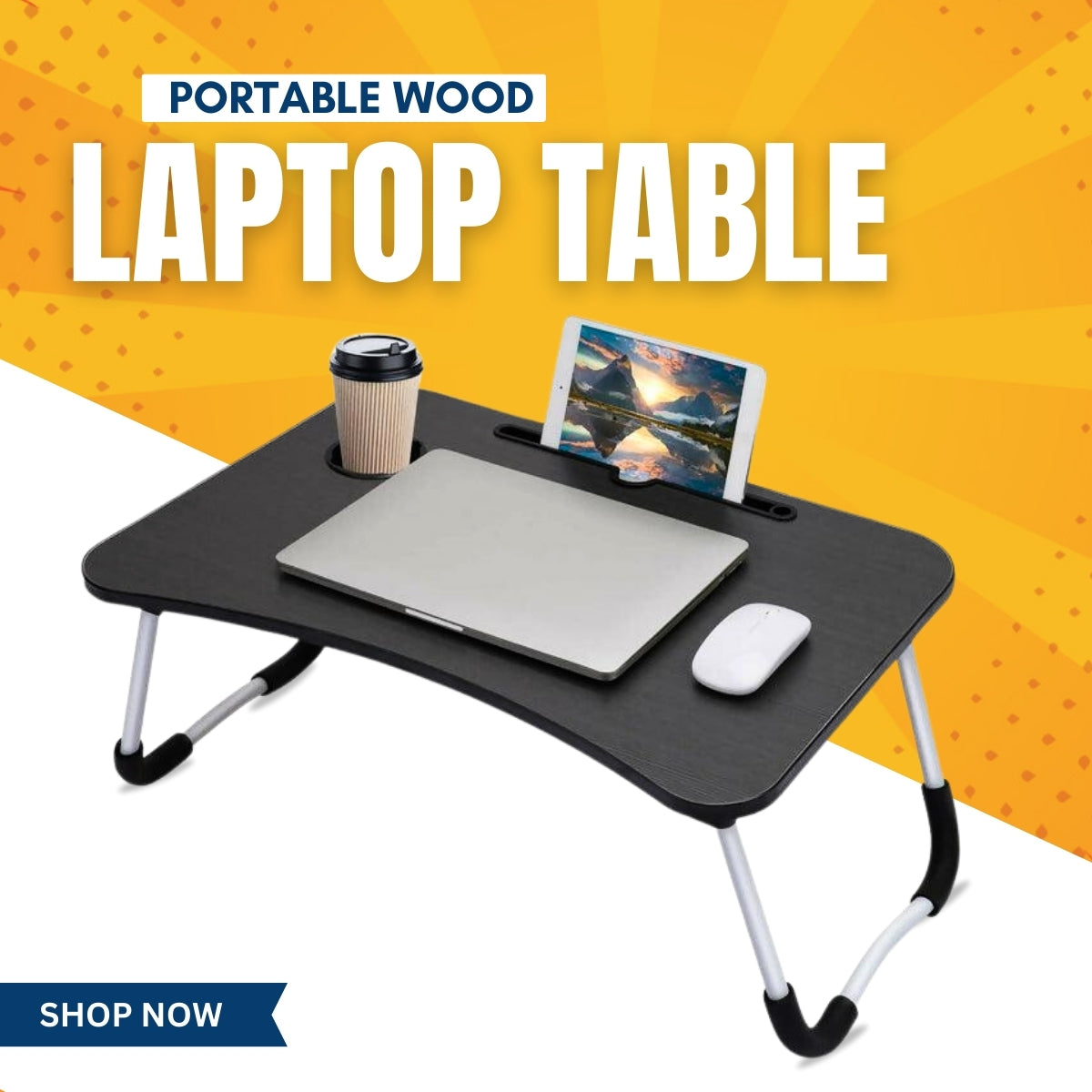 Portable Wood Laptop Table for Bed – Folding Desk for Gaming & Home Use