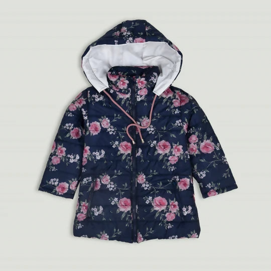 Navy Blue Floral Print Girls' Jacket