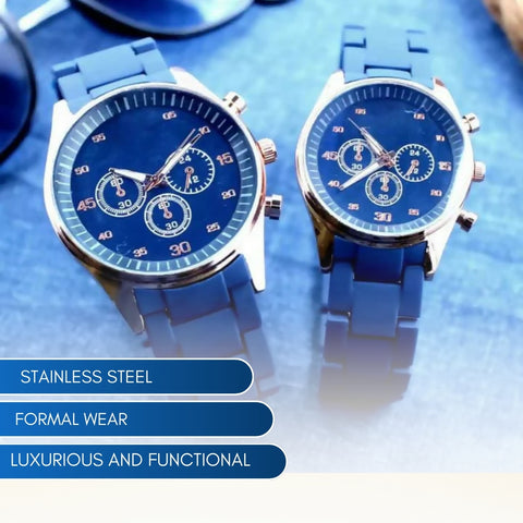 Blue Couple Pair Rubber Chain Watch Premium Quality