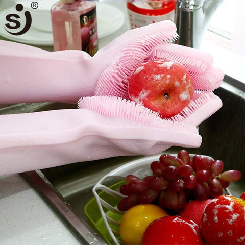 Magic Reusable Silicone Gloves with Wash Scrubber, Heat Resistant, for Cleaning, Household, Dish Washing, Washing the Car