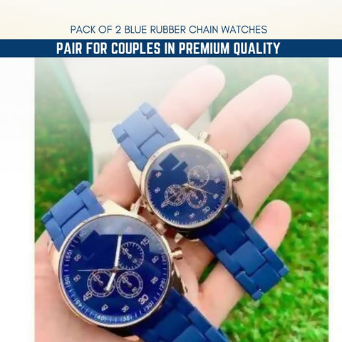 Blue Couple Pair Rubber Chain Watch Premium Quality