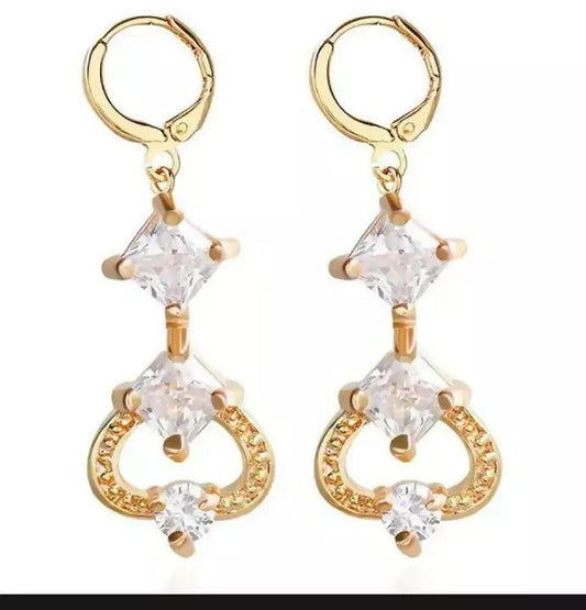 New Fashion Sabool Studio Drop Dangle Earrings Cubic Zirconia Design Gold Plated With Small Hoops Gorgeous Gift for Women and Girls