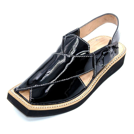 Special Black Patent Leather Kaptaan Chappal