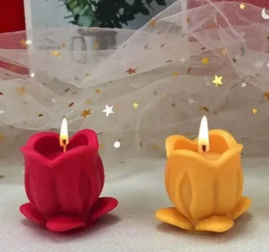 Pack of 2 3D Tulips Flower with Leaves Scented Candles Looking Gorgeous On your Side Tables, Gifts or Giveaways