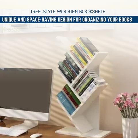 5-Layer Wooden Tree Bookshelf Organizer | Modern Office & Desktop Storage