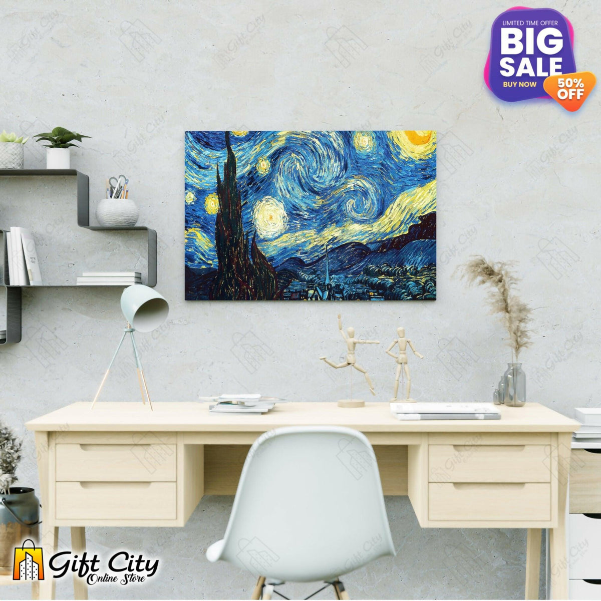 badgeStarry Night Canvas Painting with Frame Wall Art for Home Decor 8x12 inch / 12x18 inch / 18x24 inch - Gift City - ValueBox