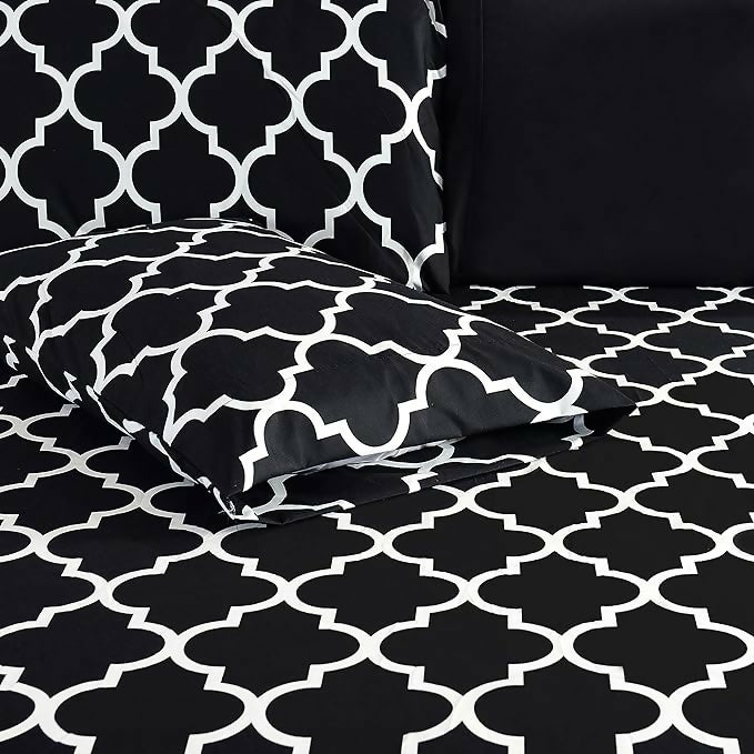 Fitted-Bed-Sheet-Black-Geometric-Apricot-3555