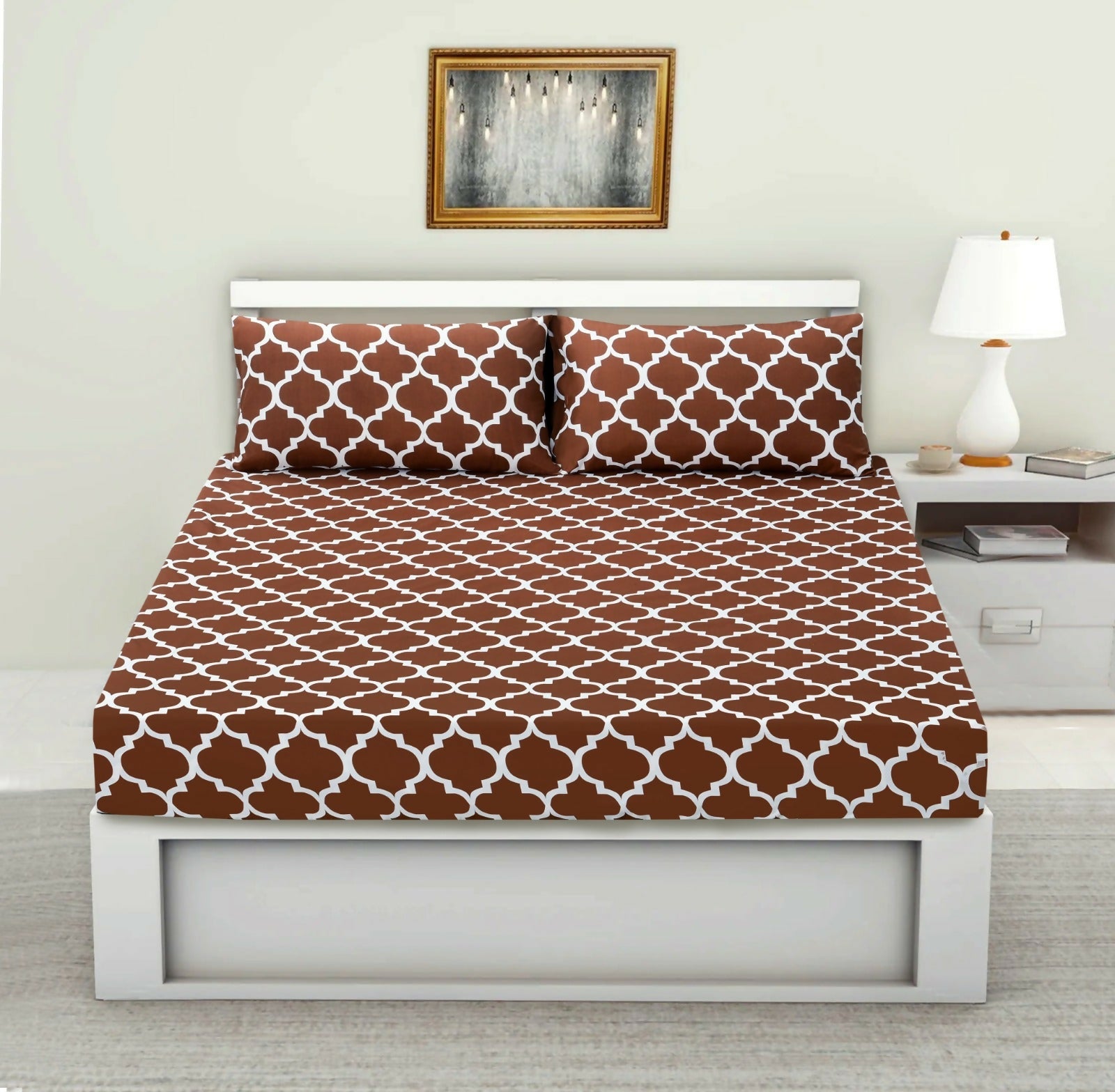 Fitted-Bed-Sheet-Brown-Geometric-Apricot-4497