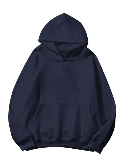 Khanani's Navy Blue Plain Basic Pullover Hoodie for Winter - Fleece Hooded Hoodies for Men and Women
