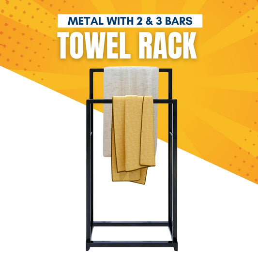 Black Freestanding Metal Towel Rack with 2 & 3 Bars | Bathroom Organize