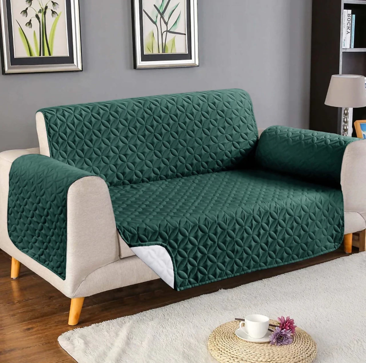 Ultrasonic Quilted Sofa Cover (Green Color) - ValueBox