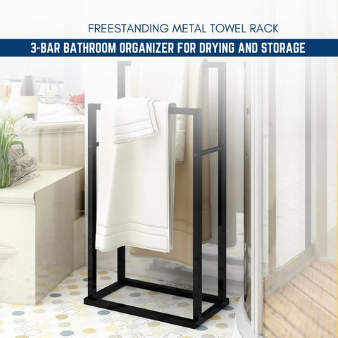 Black Freestanding Metal Towel Rack with 2 & 3 Bars | Bathroom Organize