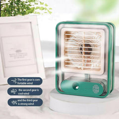 Rechargeable Battery Operated Mini Usb Fan With Mist Water Spray Mini Cooler With Led Night Light Mini Ac Personal Air Cooler Desk Fan - ValueBox