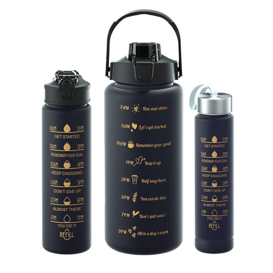 3PCS Water Bottle with Two Straw Black Matte 12 in modal