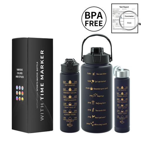 3PCS Water Bottle with Two Straw Black Matte 12 in modal