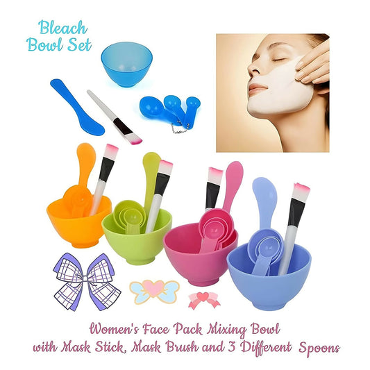 Mask Kit, 4-in-1 Face Mask Mixing Bowl with Stick Brush Set, Professional Bleach Bowl Set, Bleach Bowl Facial Mask, Facial Care Make Up Bowl Sets, Salon and Parlor Accessories