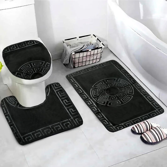 3-PCs-Anti-Skid-Commode-Mat-Set-Black-Versace-Apricot-8392