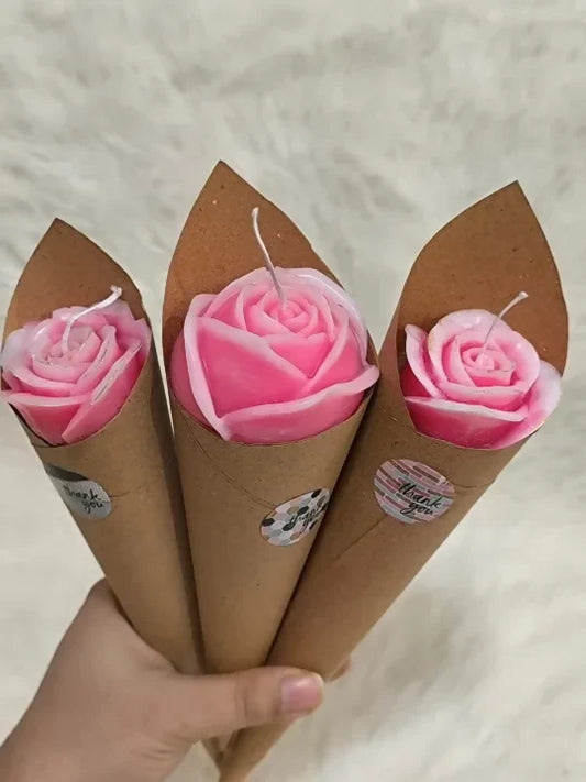 Set of 3 Rose Flower Scented Candles Bouquet With one Large Half open petals and 2 Full open Petals Flowers : No doubt very beautiful Combination For Special occasions and Loved ones