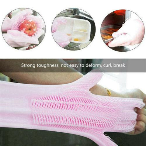 Magic Reusable Silicone Gloves with Wash Scrubber, Heat Resistant, for Cleaning, Household, Dish Washing, Washing the Car