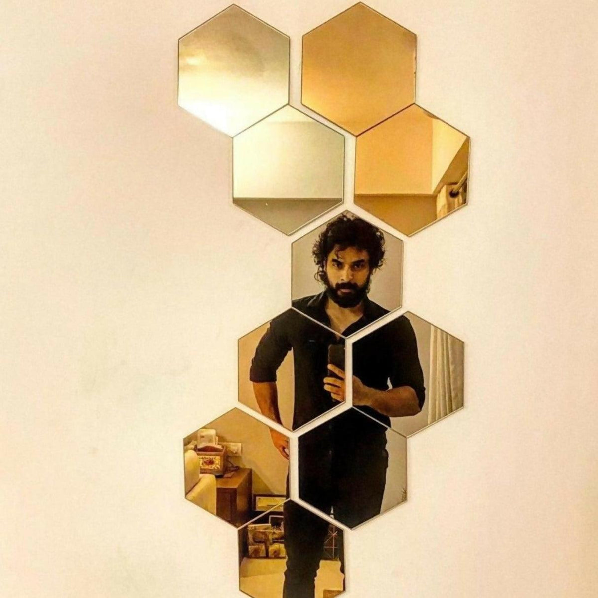 Acrylic Hexagon wall decor Mirror (Gold) - Wall Decorations - ValueBox