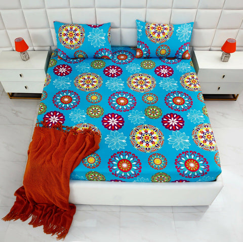 Fitted-Bed-Sheet-Turquoise-Flower-Apricot-6356