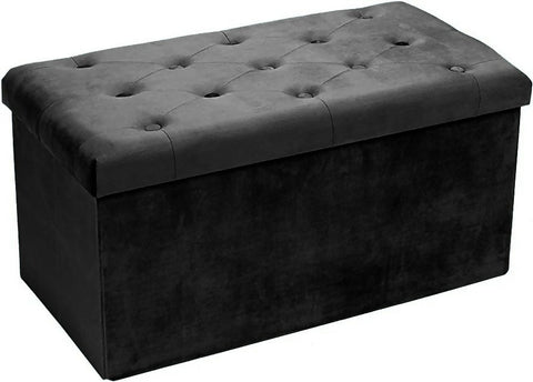 Velvet Folding Ottoman Storage Bench | Soft Cushion Footrest & Toy Box (38x76cm)