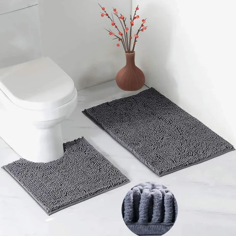 2-PCs-Microfiber-Anti-Slip-Commode-Mat-Set-Dark-Grey-Apricot-8418