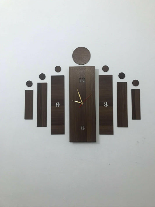 badgeMade by Gift City - Brown Big 3d Wooden Wall Clock for Home and Offices, 3D Design Self Adhesive